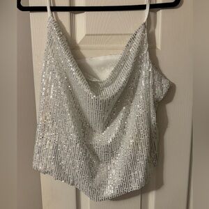 White Silver Sequin Tank Top Cami